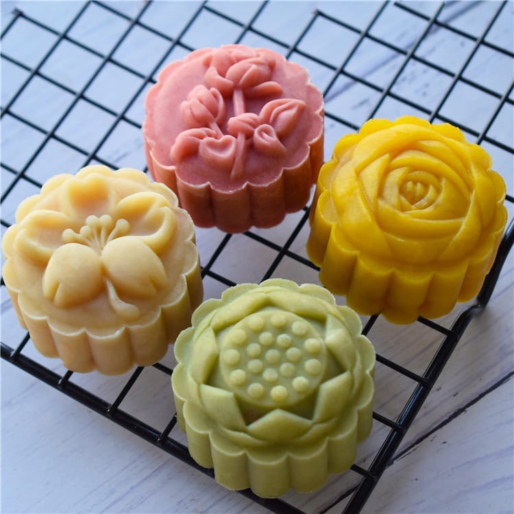 (4pc) cetakan kue bulan 2020 (50gr) cetakan nastar mooncake press mold bulat - Flower 4