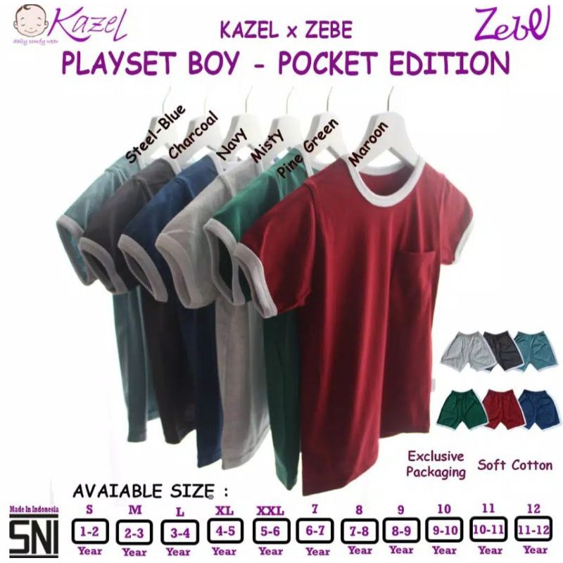 Kazel Playset Boy Pocket Edition part 1/ kazel setelan pendek/ baju anak kazel