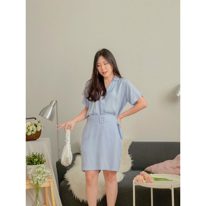 KANON - Kasumi Shirt and Skort Pastel Set - Set kemeja dan rok belt rayon korean look