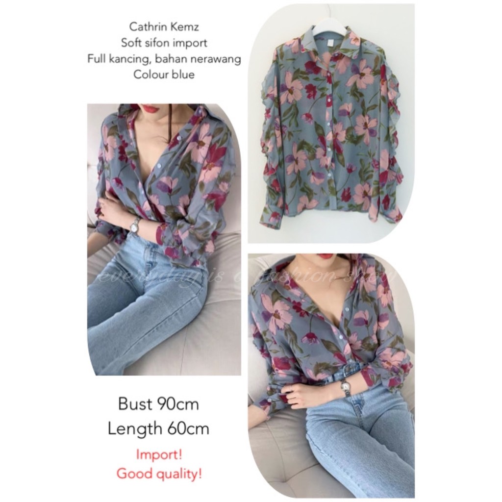 17wear Kemeja Wanita Terbaru 2021 IMPORT Kemeja Wanita Lengan Panjang Cathrin Fit S - L-5