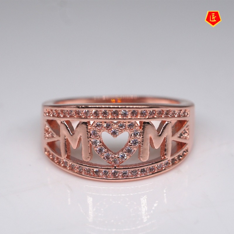 [Ready Stock]18K Platinum Diamond Mom Heart-Shaped Ring