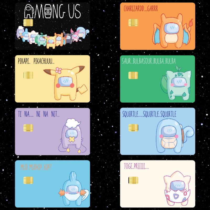 AMONG US IMPOSTOR POKEMON - Card Cover Skin Sticker - PLIATA Stiker Kartu ATM, E-Money, E-Toll