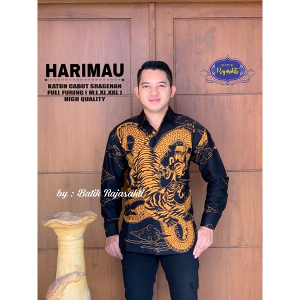 KEMEJA BATIK SOLO MACAN HARIMAU TARUNG NAGA SIMO COKLAT SOGAN ABU LAWASAN RJS BATIK PRIA SIZE M L XL