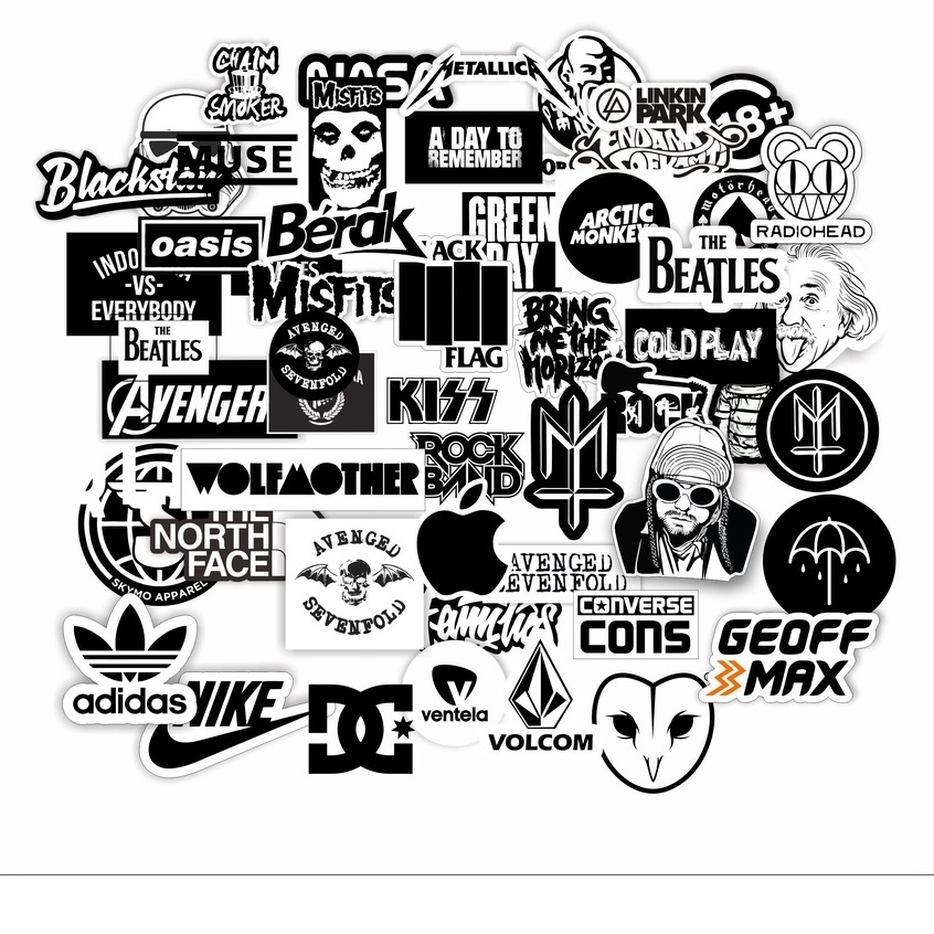 Stiker Sticker Brand Paket 25 pcs distro black white band rock metal Clothing distro vinil Hype Logo