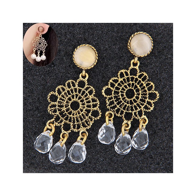 LRC Anting Tusuk Fashion Color Metal Hollow Flower Drop Earrings A572XX