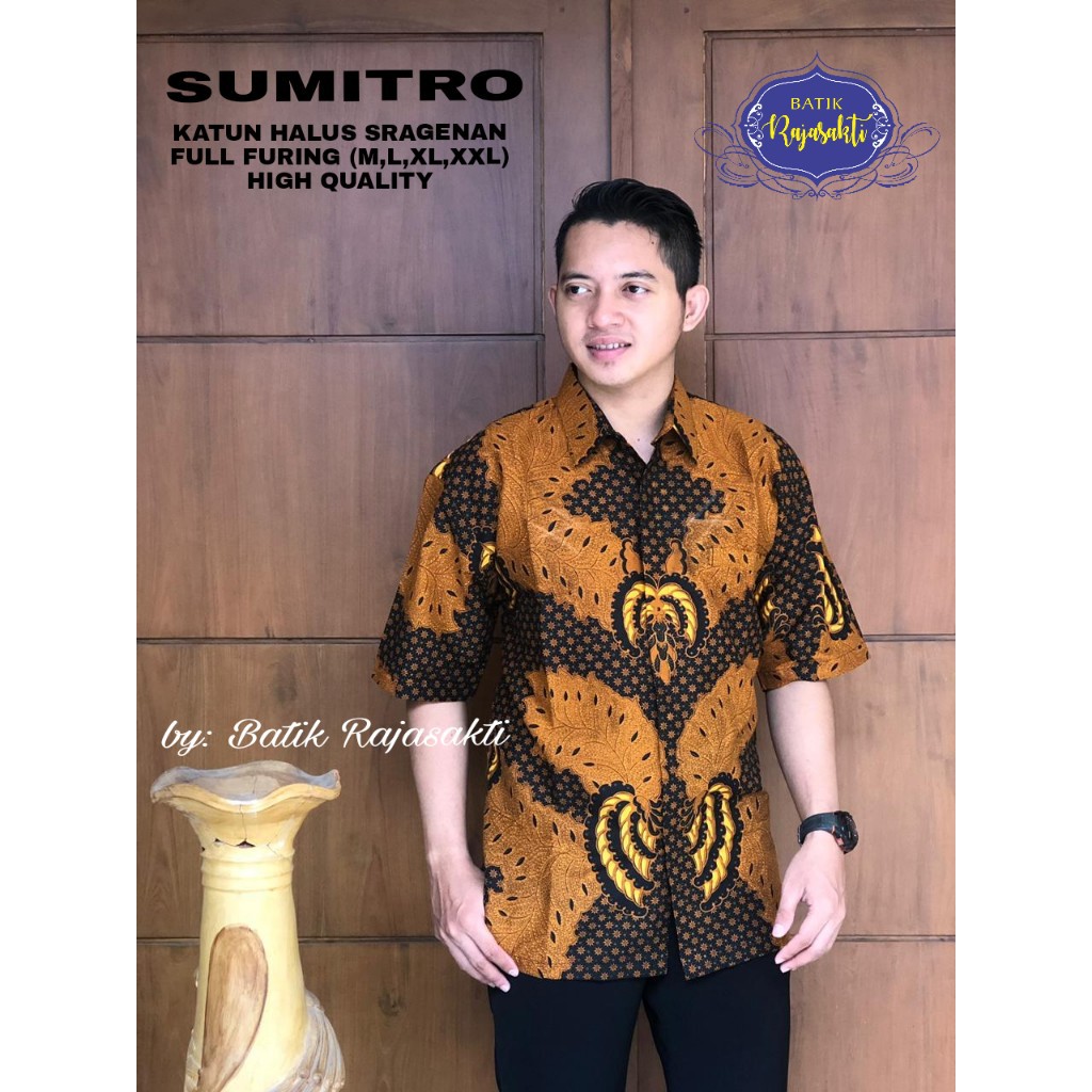 SUMITRO Kemeja Batik Pria Lengan Pendek Katun Halus FULL FURING Rajasakti