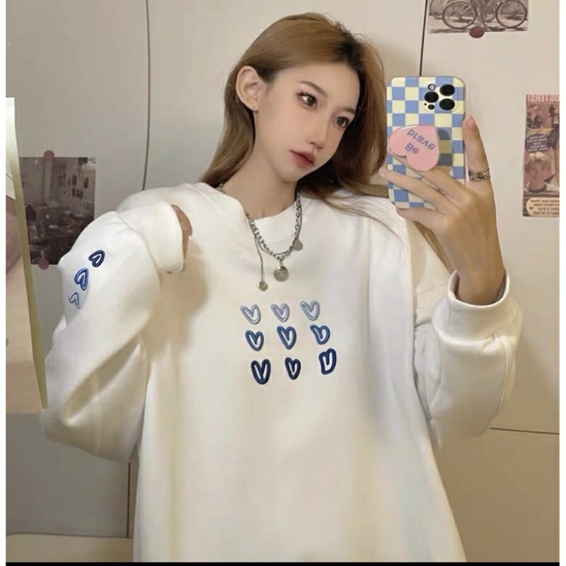 Sweater LOVE HEART (SABLON) BIG SIZE (S - 6XL) Jaket Wanita Oversize Korean Fashion Cute Loose Long Sleeve Jumbo 5XL 4XL 3XL 2XL XL L M Harajuku Sweatshirt Pink Tosca Soft