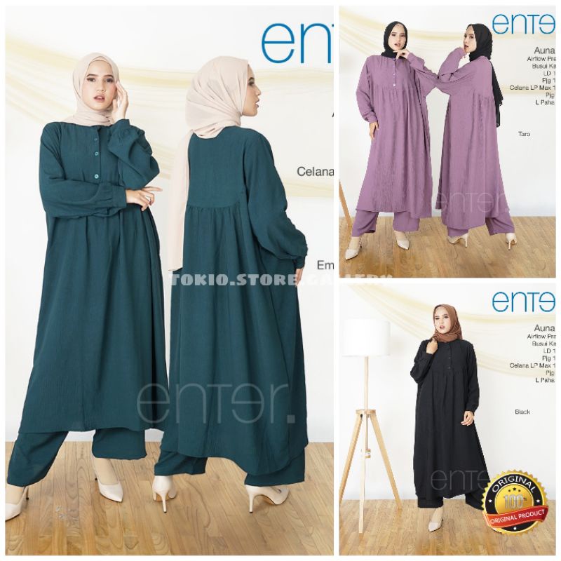 Auna one set jumbo ld 140 bahan airflow premium | setelan long tunik dan celana ori enter