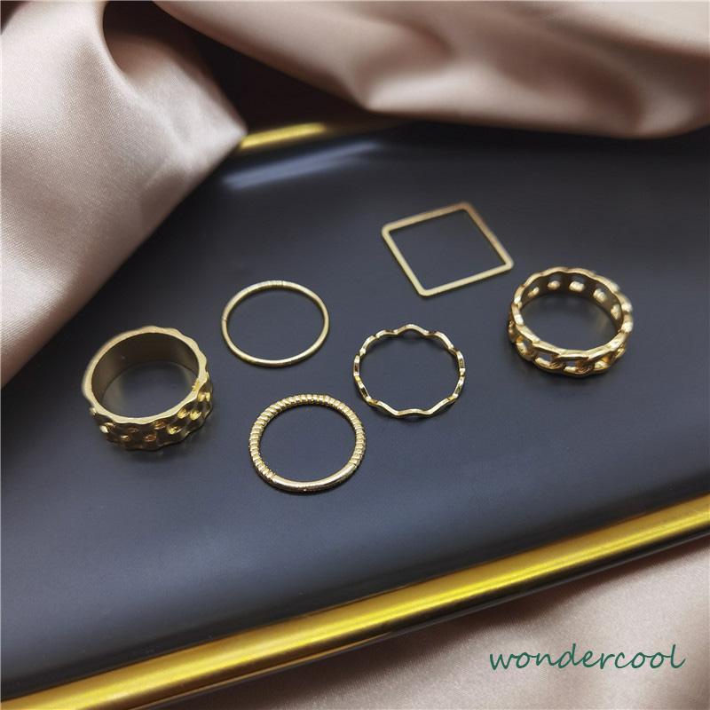 4pcs / Set Cincin Jari Telunjuk Bentuk Geometris Gaya Retro Untuk Wanita-Won