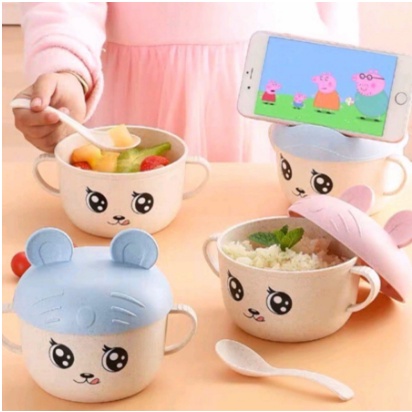 Gelas Mangkuk Sendok Set Mangkok Bahan Jerami Wheat Straw Bowl Karakter
