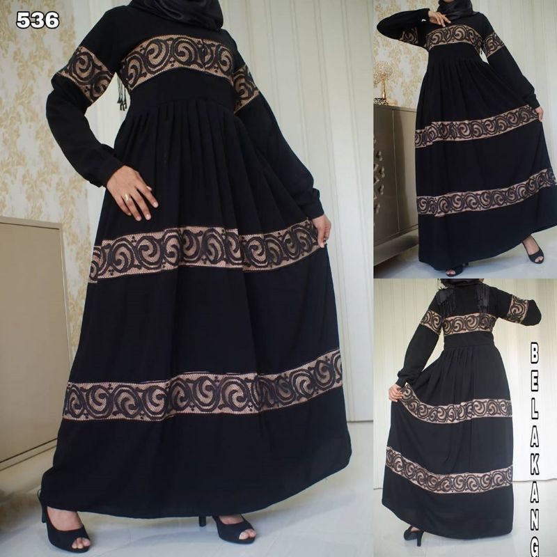 NEW ABAYA HITAM SAUDI JETBLACK KOMBINASI BRUKAT
