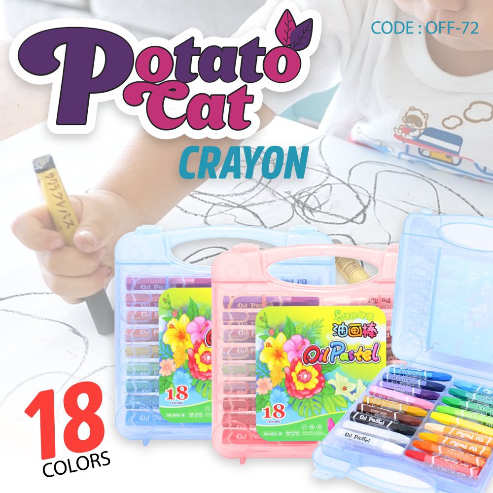 POTATO CAT 18 WARNA Crayon Oil Pastel Set 18 Color Alat Kesenian Mewarnai - OFF-72