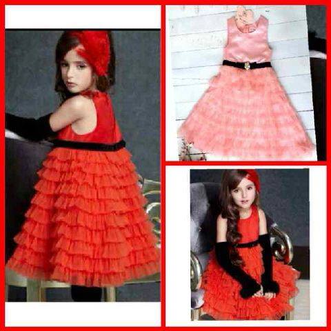 DRESS ANAK RUMBAI RED &amp; PINK / BAJU PESTA / BAJU FASHION