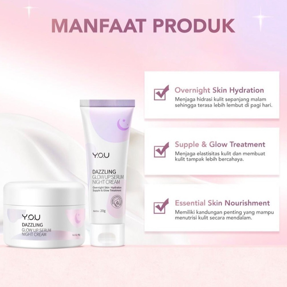 [BISA COD] YOU Dazzling Glow Up Series | Facial Foam Toner Day &amp; Night20 40 Tone up Face Cream Body
