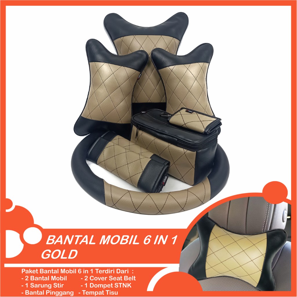 Set Bantal Mobil 6 in 1 Premium Bantal Leher Pinggang Cover Stir Seatbelt Tempat Tisu Free  Dompet STNK