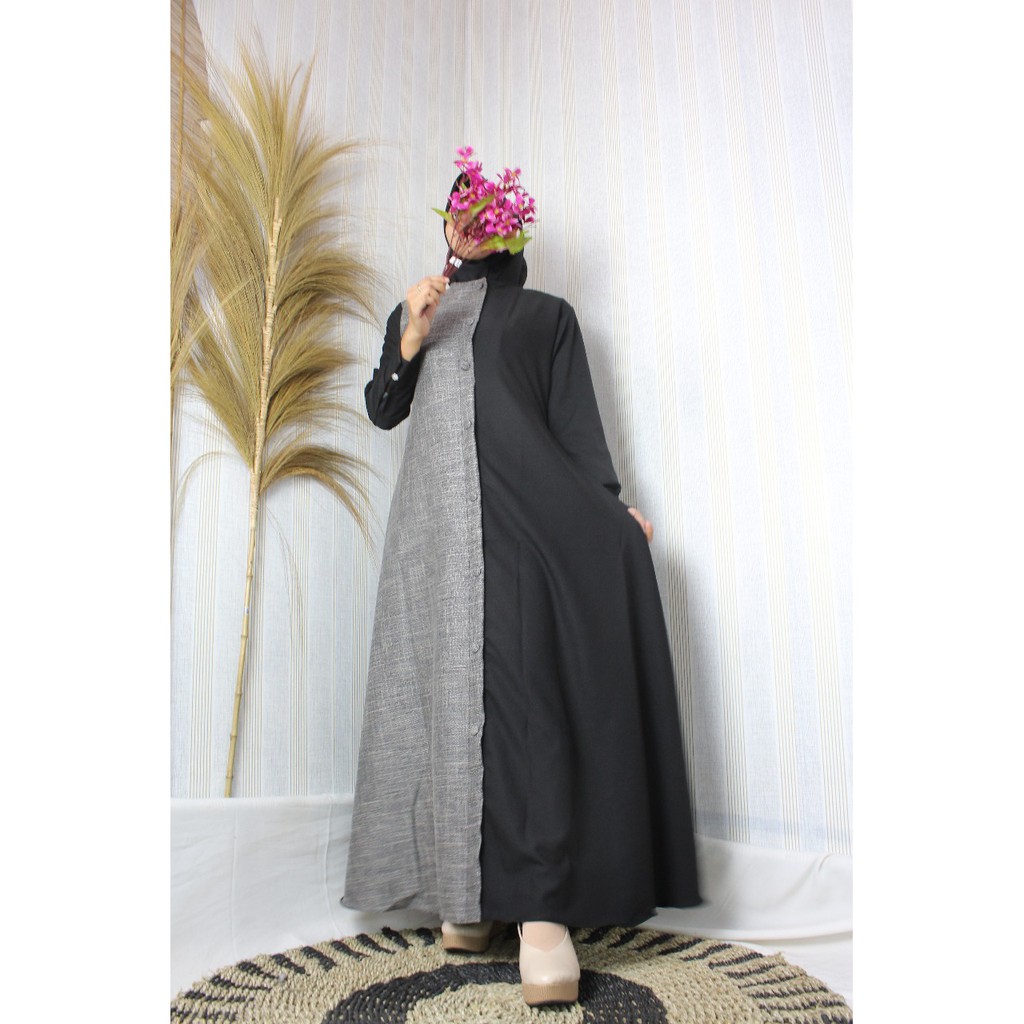 Gamis elvana mix katun Madina adrm full kancing dress muslim terbaru ITYCREPE DRESS BAJU MURAH