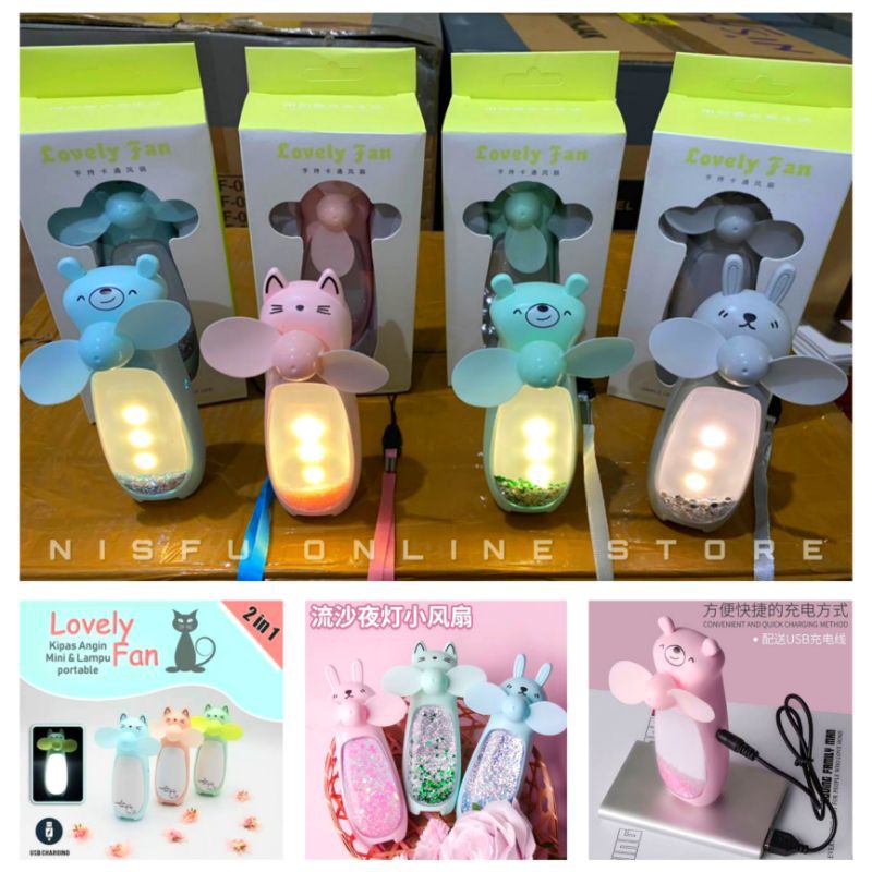 PROMO Mini Fan LED Karakter/Kipas Angin Mini USB LED/Kipas Angin Unyu/Kipas Angin Murah