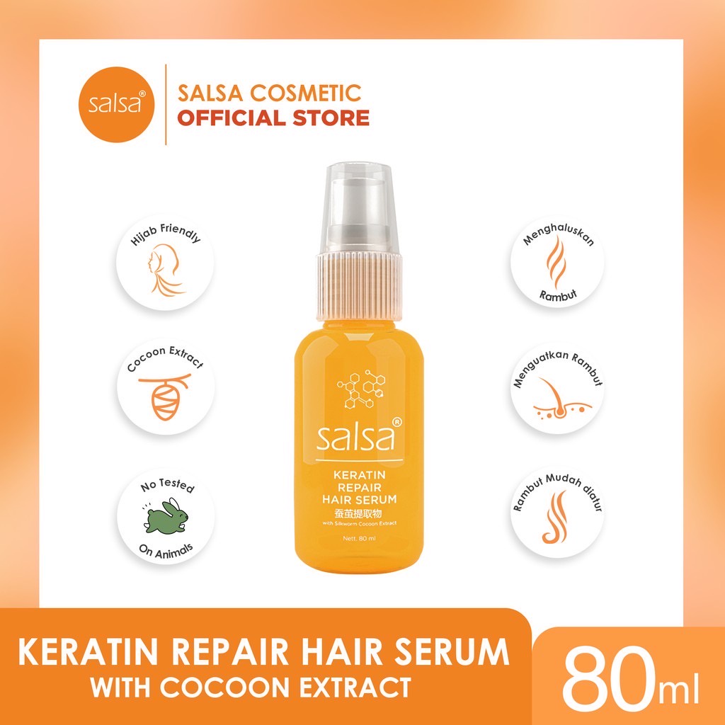 SALSA Keratin Repair Hair Serum Indonesia / Serum Rambut 80ml / With Silkworm Cocoon Extract / Perawatan Kusut Kering Halus Lurus Menghaluskan / Treatment Vitamin / Growth Rose / Skincare Hair Care Shampoo Conditioner Color Parfum Spray Mask / Face Paket