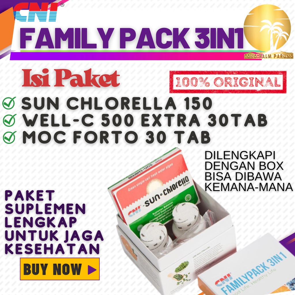 CNI Family Pack 3in1 Paket Suplemen Lengkap Untuk Jaga Kesehatan Sun Chlorella Well3-C 500 Extra MOC Forto