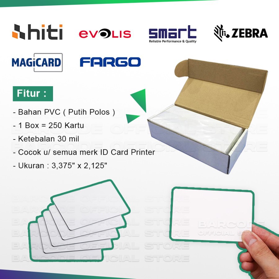 

KARTU BLANK CARD POLOS bahan PVC isi 250 pcs untuk printer Fargo Hiti