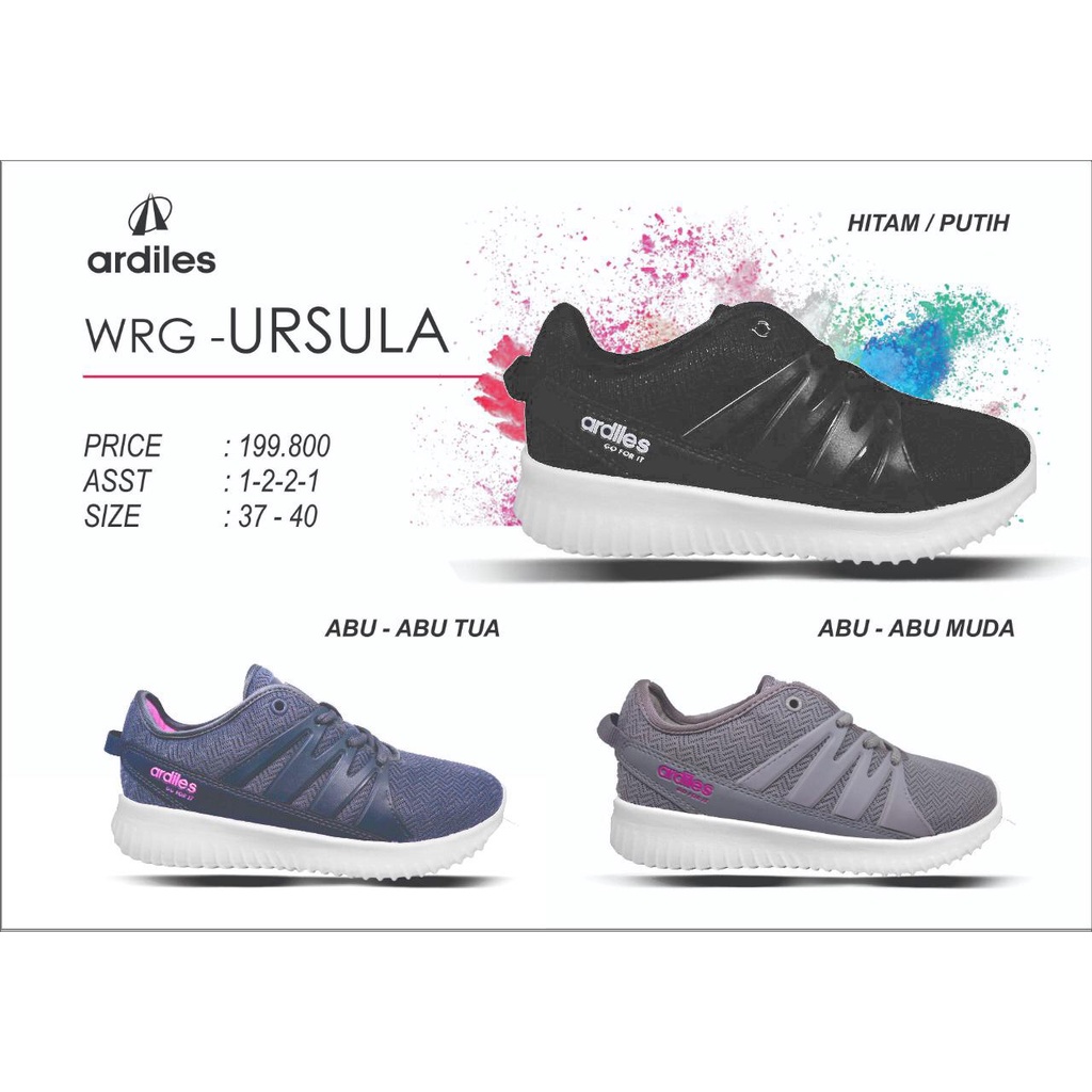 Ardiles WRG URSULA - Sepatu Hitam Putih Sneakers / Running / Sekolah / Kasual Wanita Ardiles Origina