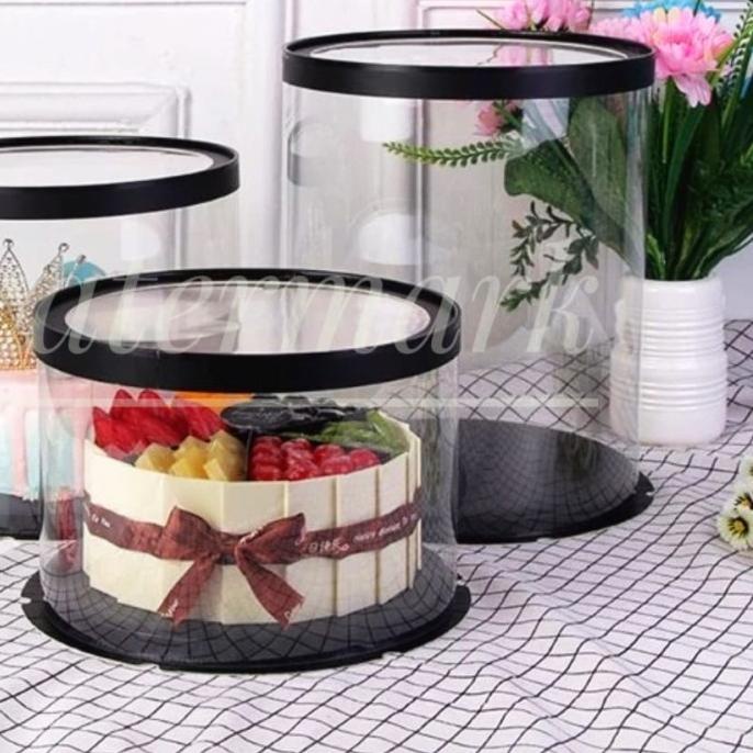 

۞ Cake Box Bulat Dus Kue Kotak Kue Transparant Mika PET 26x26 cm ➤