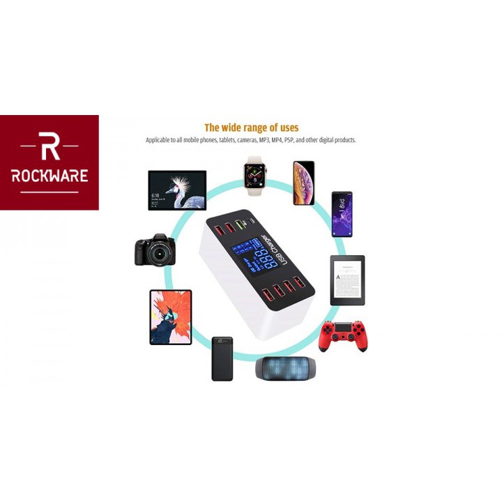 ROCKWARE A9 Plus - Smart Charger 7 Fast Charge USB QC3.0 1 USB-C