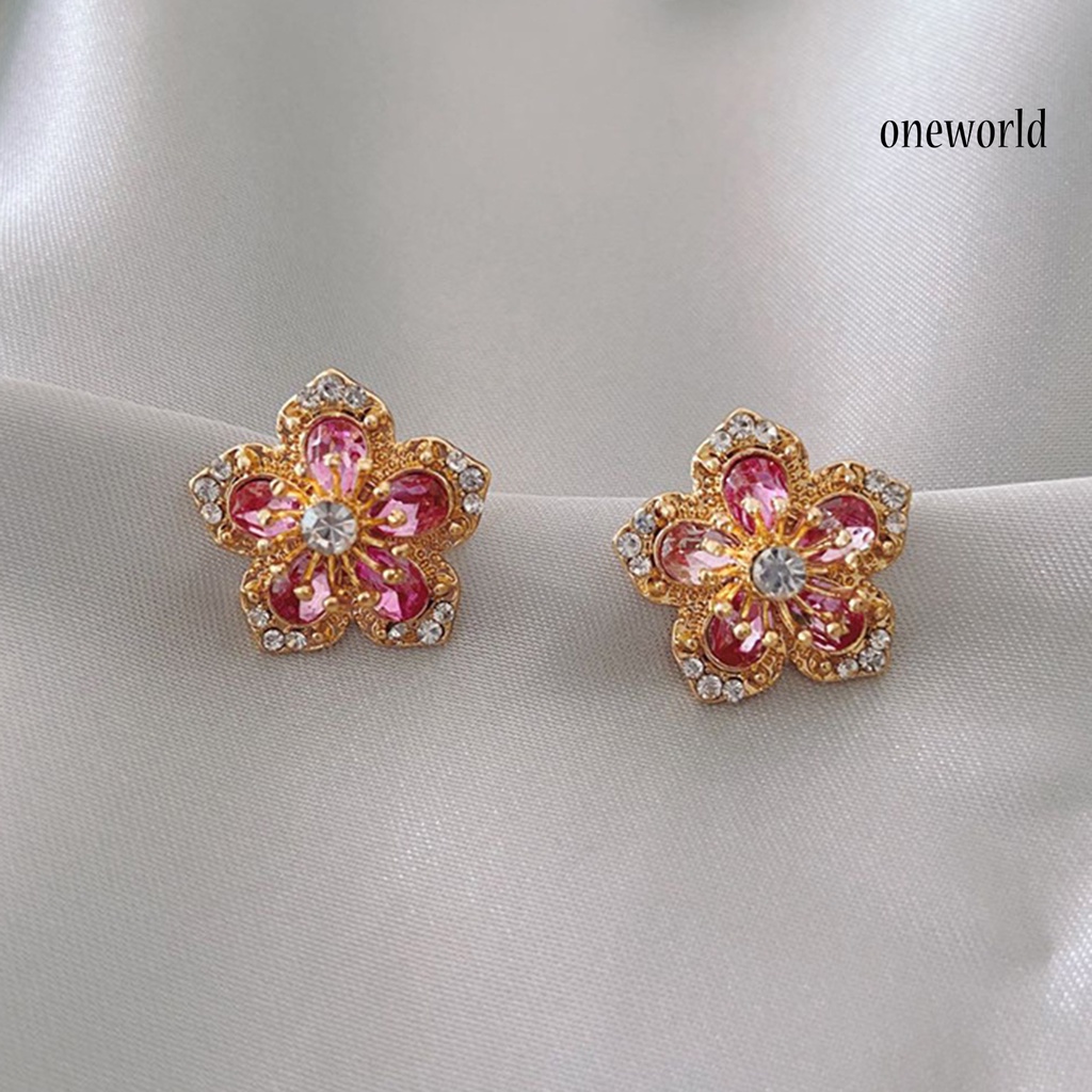 OW# Women Fashion Rhinestone Flowers Design Ear Stud Earrings Jewelry Gift Accessory