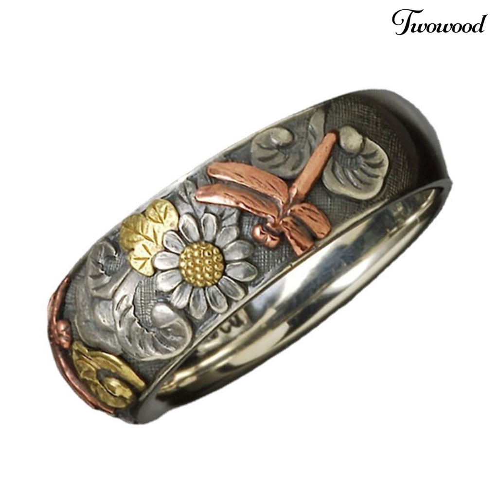Cincin Bentuk Capung Bunga Matahari Bahan Alloy Gaya Vintage Untuk Pesta
