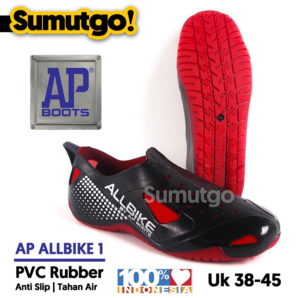 AP Boots Allbike Sepatu Sport Karet VIRAL PVC Pendek Anti Air Hitam Merah / APboots All Bike Sepatu 