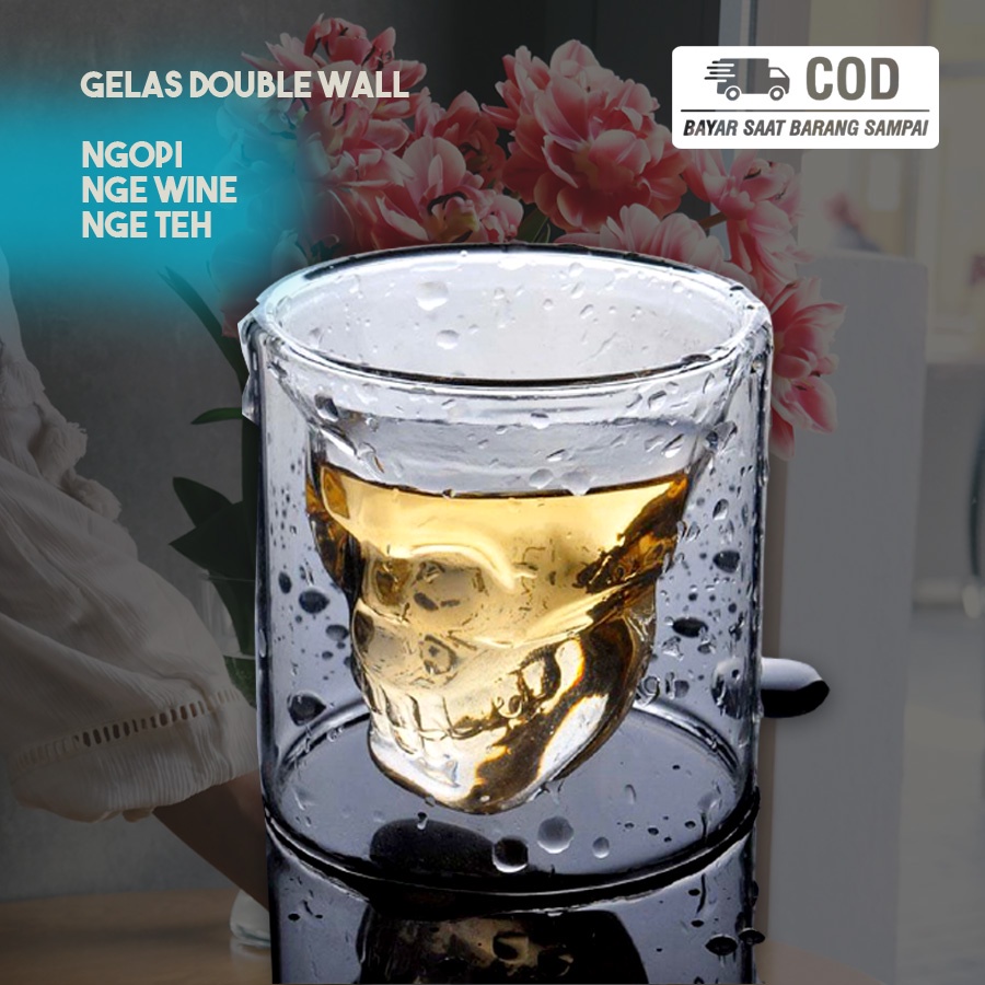Gelas Wine / Gelas Wine Kaca / Double Wall Glass / Gelas Sloki /Gelas Teh / Gelas Kaca Aesthetic Est