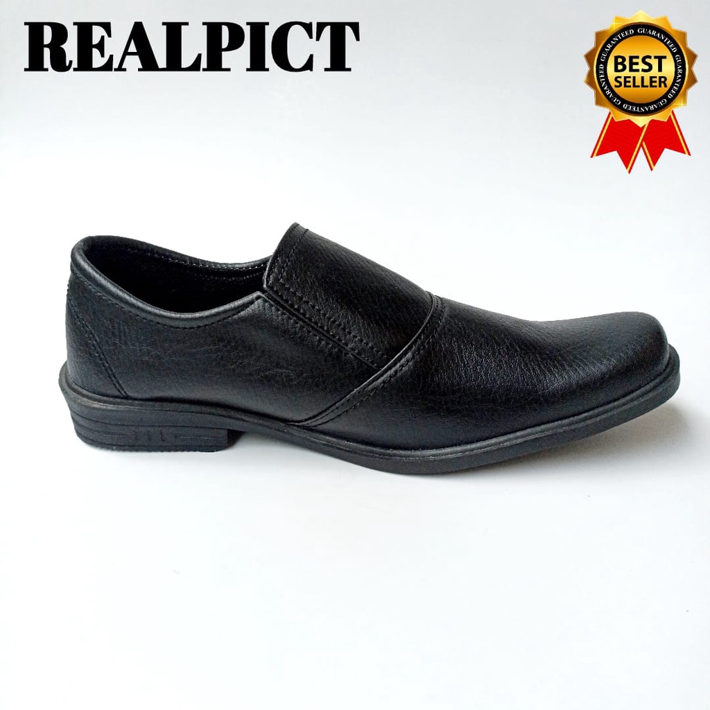 SEPATU PANTOFEL PRIA HITAM/SEPATU KULIT PRIA ASLI/SEPATU KERJA SLIP ON