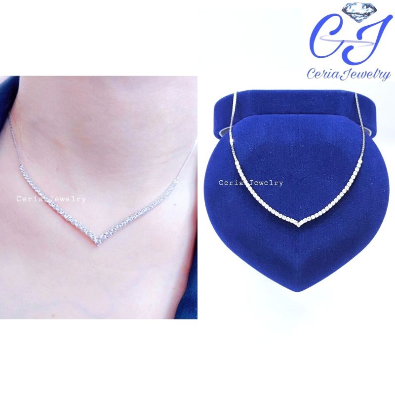 Kalung Perak Asli Silver 925 Lapis Emas Putih Model Berlian/Kalung Aurel/Kalung Nagita/Kalung Vanessa - Perhiasan Perak Wanita