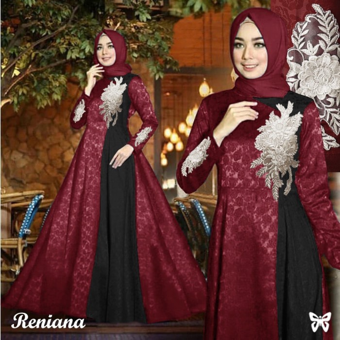 TERBARU      Maxi Gamis Pesta RENIANA L, XXL, 3XL dan 5XL Baloteli Emboss Bordir
