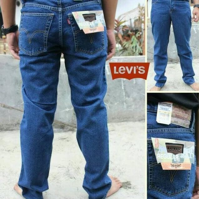 Celana Jeans Standar Biru Wash Reguler Lives Pria Size 28 - 38