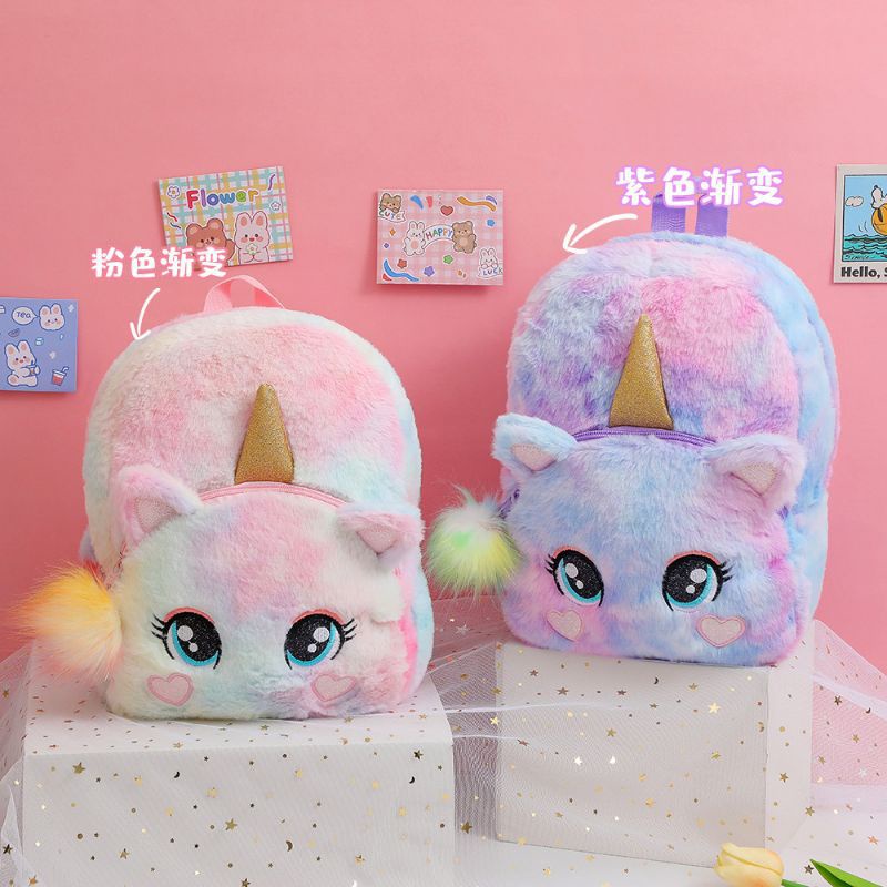 Tas Ransel Bulu Anak Perempuan Unicorn cat pom pom lucu kado anak perempuan import tas bulu