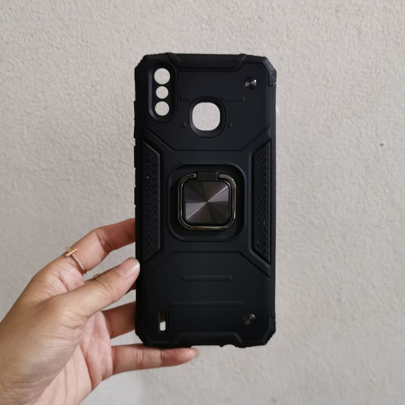 CASE INFINIX SMART 4 HARD CASE THUNDER + RING  CARBON