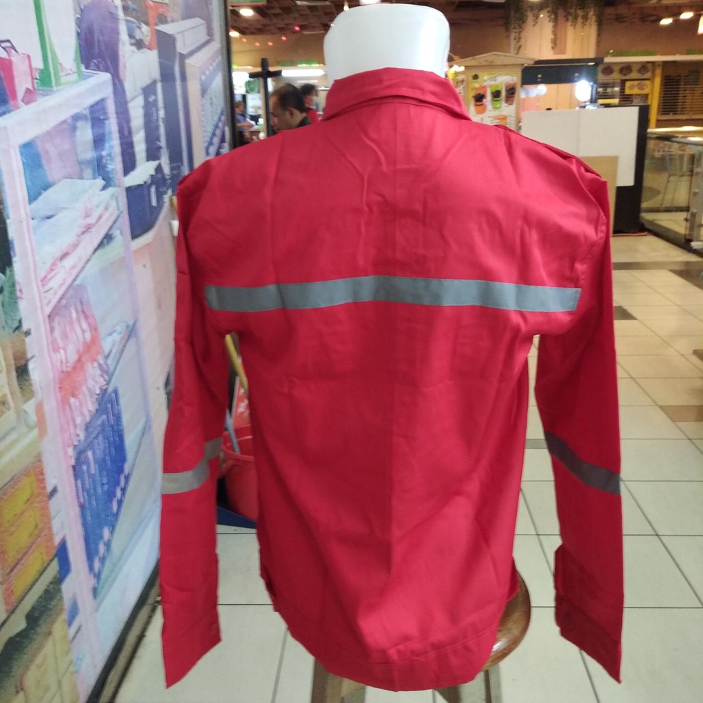 Baju Atasan Safety American Drill Merah - Atasan Safety Proyek Warna Merah Plus Logo