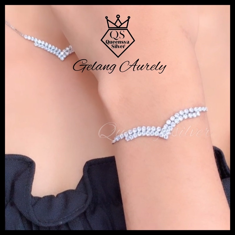 Gelang Serut Perak V AURELL Asli Silver 925 || Lapis Emas Putih || Queensya Silver