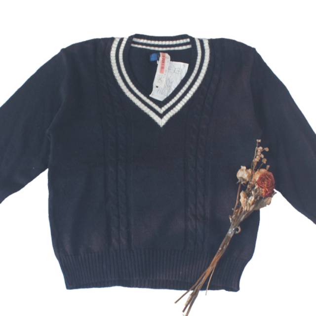 Seragam Sekolah jepang Sweater Impor Oversized Casual V Neck Rajut Tebal adem