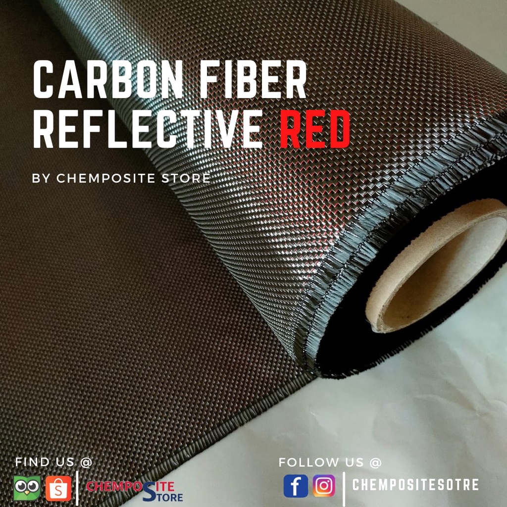 serat carbon fiber red reflective metalic plain 3k 200Gsm L 1m