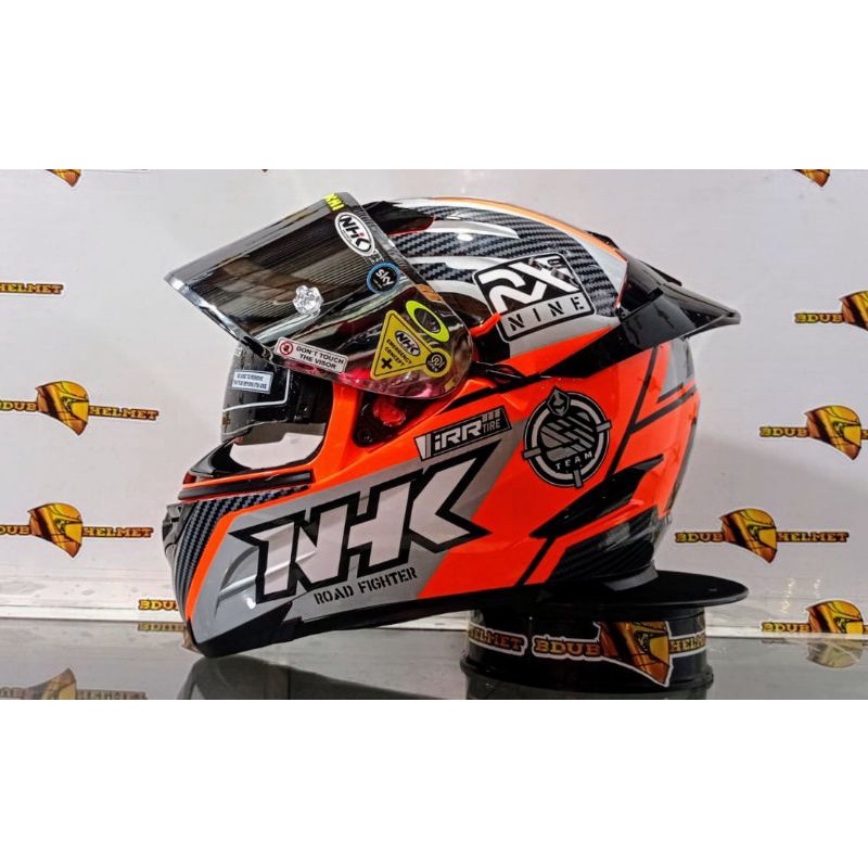 Helm Nhk full face RX9 paket ganteng motif racer x orange flouricent visor flat iridium-PAKET GANTENG/V.SLVR