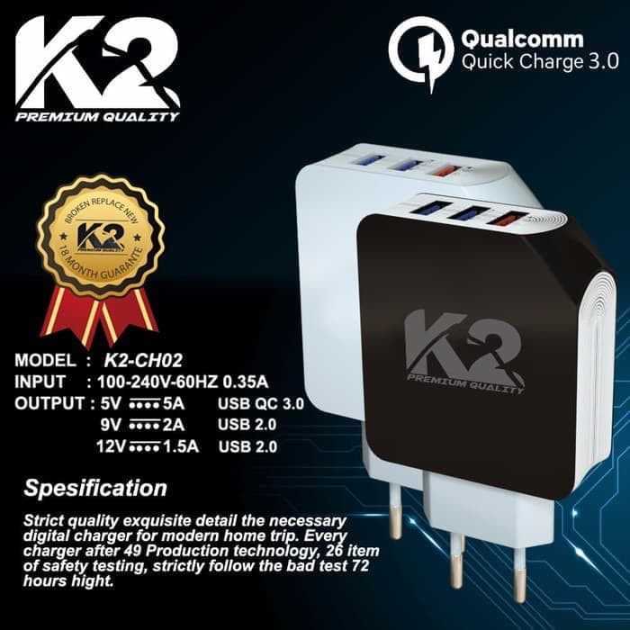 3 PORT USB Charger K2 Premium Quality K2-CH02 QUALCOMM 3.0 FAST [fs]