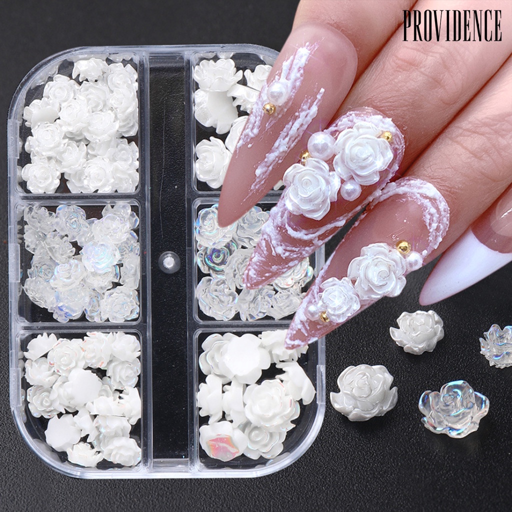 1 Kotak Ornamen Bunga Kamelia Putih Mini Bahan Resin Tidak Pudar Untuk Dekorasi Nail Art Wanita