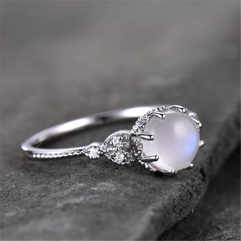 SEUSUK  Hot Moonstone Diamond Ring Platinum 18k Rose Gold White Opal Engagement Ring