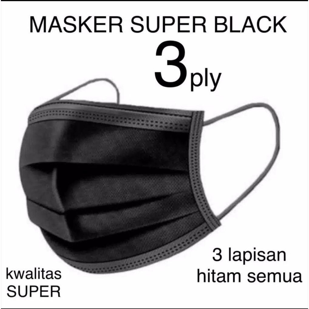 MASKER HITAM 3PLY EARLOOP CAREION MASKER 3 PLY HITAM ISI 50PC TANPA BOX