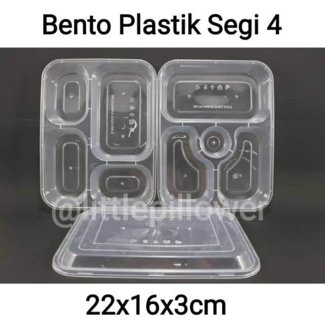 (ISI 25PCS - LB KOTAK/BULAT) Lunch box bento transparan sekat 4 kotak/bento minimalis-lunch box