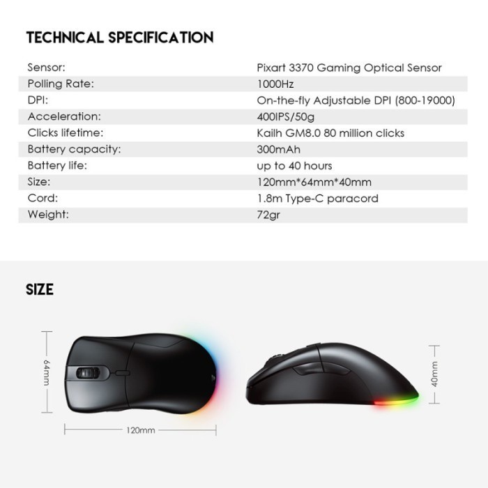 Mouse Gaming Fantech HELIOS GO XD5 Wireless RGB Dual Mode PIXART 3370