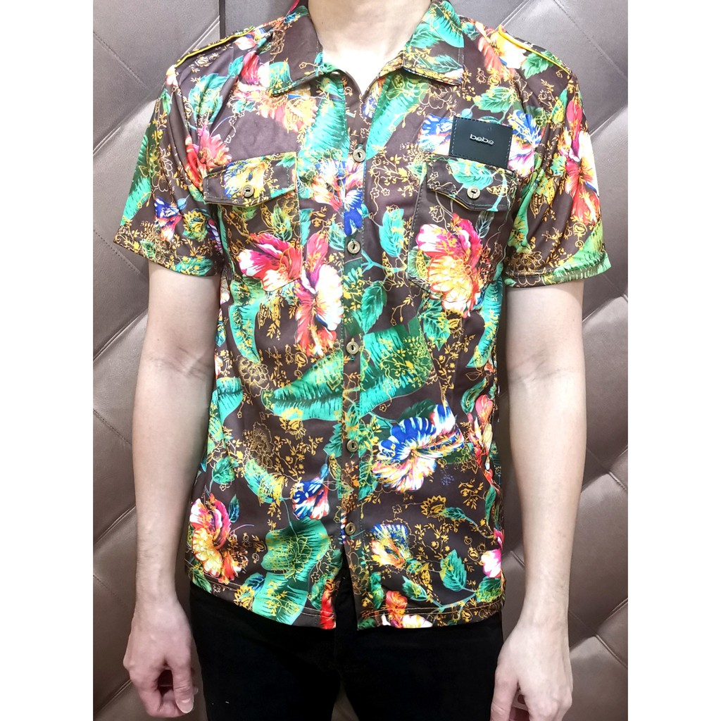 Kemeja cowok fullprinting motif daun