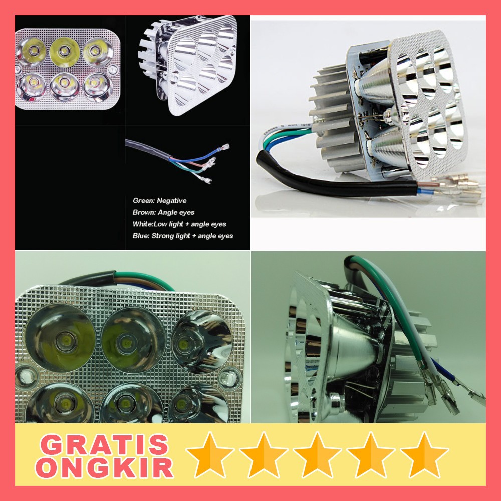 Lampu Motor Bentuk Kotak 6 LED 6W - QM3471 - Silver